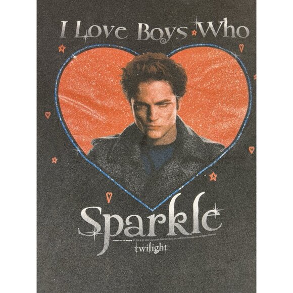 Rare Vintage Y2K Twilight Movie Edward Cullen Boys Who Sparkle Black Tee Movie - Picture 3 of 5